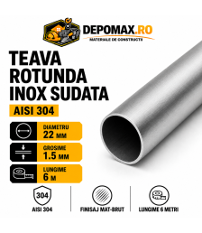 Teava rotunda inox sudata AISI 304, 22 x 1.5 mm, 6 metri